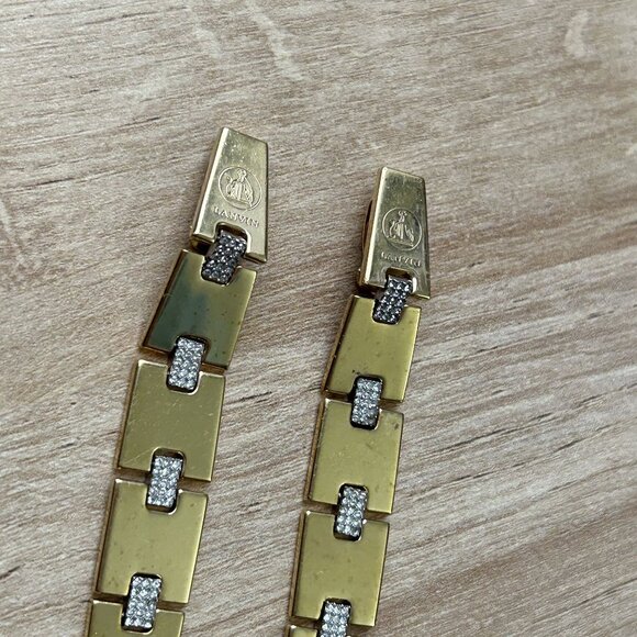 Lanvin Gold Crystal Gourmette Clip On Drop Earrings Made in Italy - Picture 2 of 5